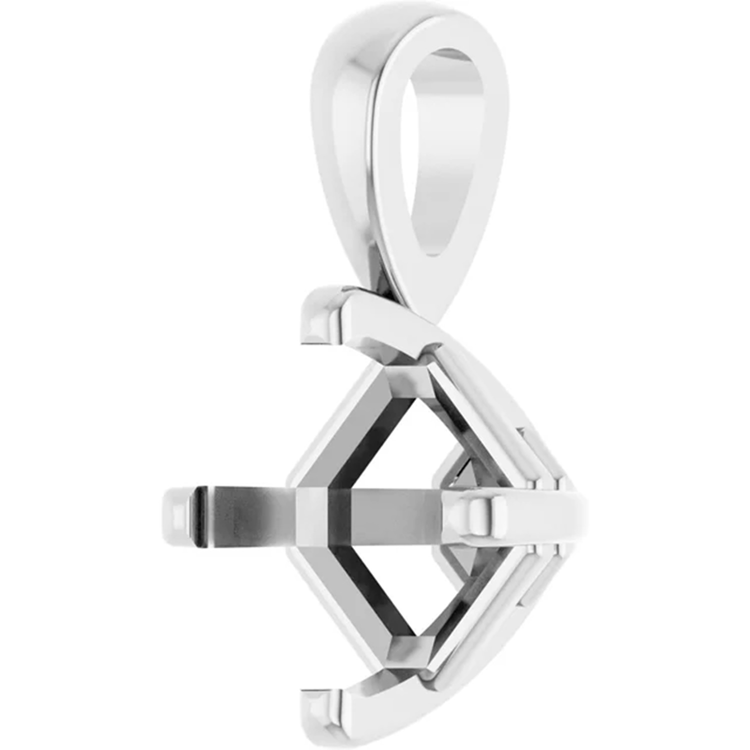 Asscher Cut Pendant Mounting 14K White Gold 4 Prong Single Bail Basket Style USA