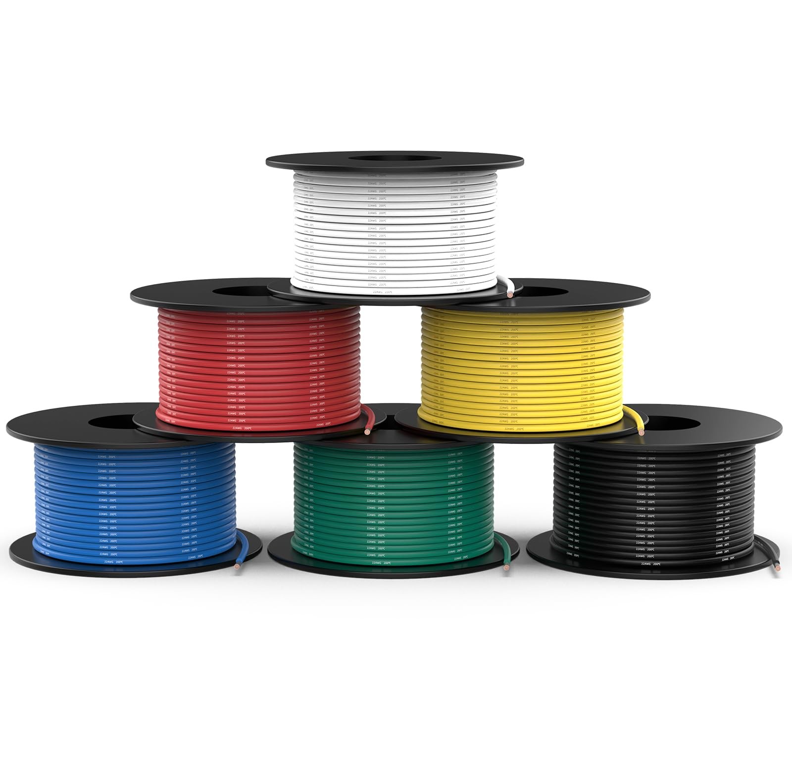 NAOEVO 22 Gauge Wire 360ft, 22 60FT, Red, Black, White, Blue, Green, Yellow