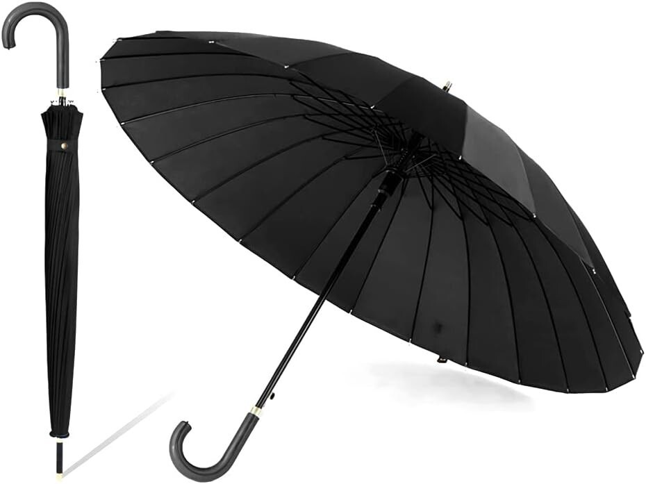 XLarge Black Umbrella 16 Rib Classic Auto Open Golf Events Rain Sun Protection