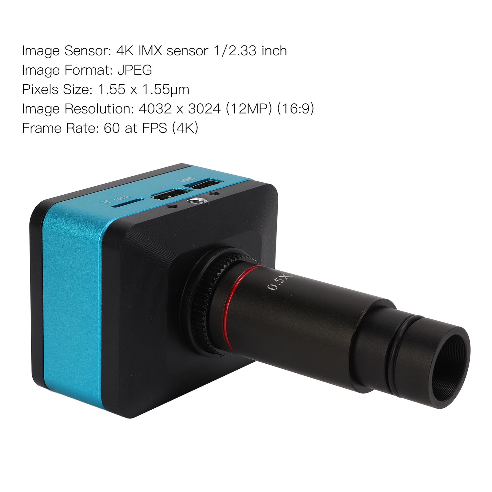 4K 12MP 60FPS Industrial Microscope Camera With 0.5X Lens