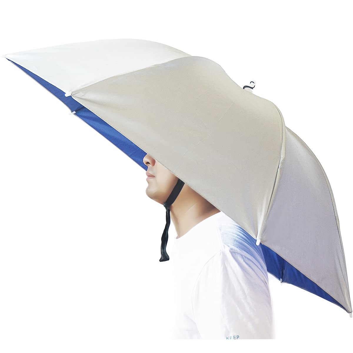 Bocampty Umbrella Hat, 37 inch Fishing Hat Hands Free 37 inch, Silver-Blue