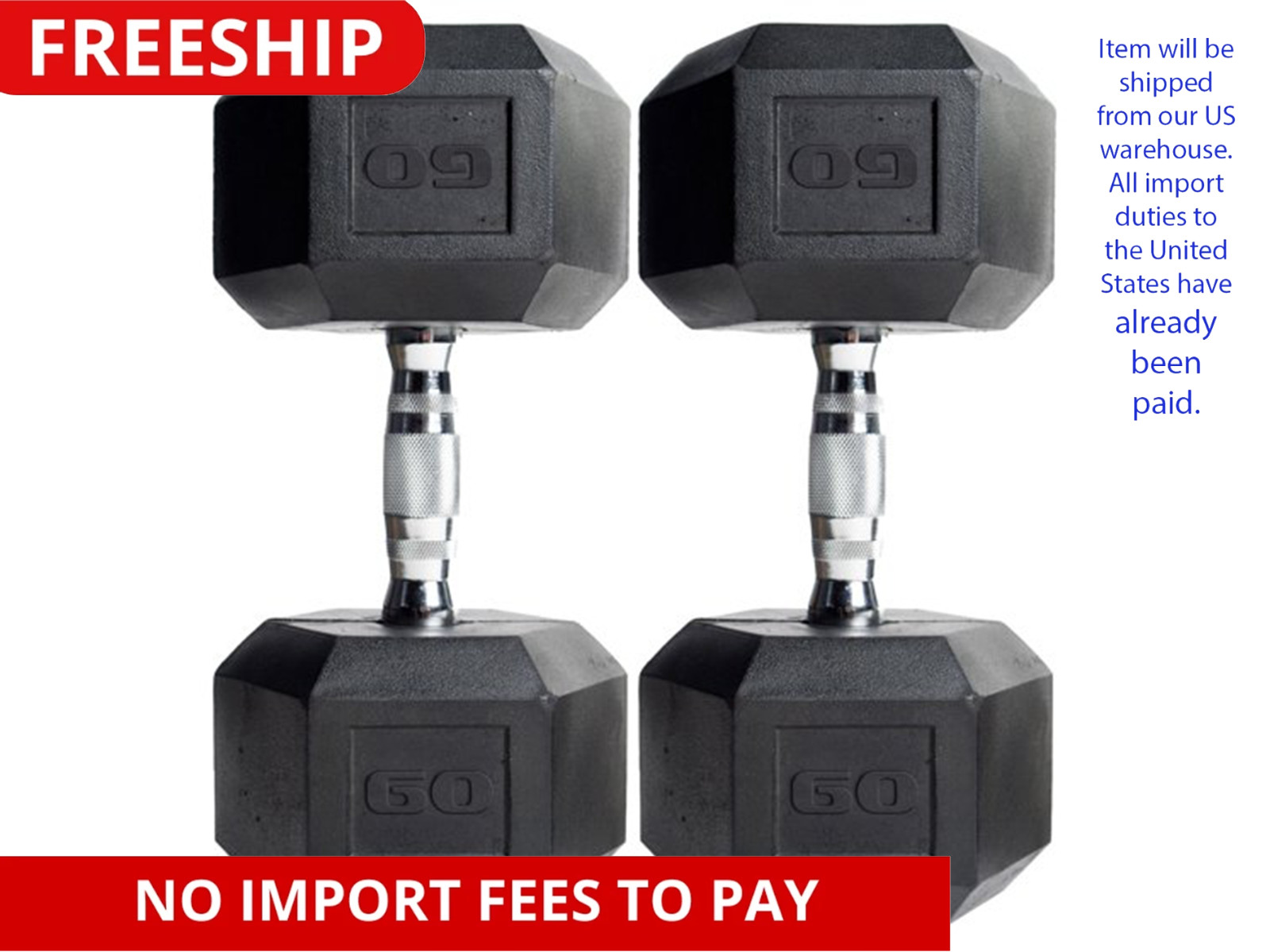 (2 pack) CAP Barbell, 60lb Coated Hex Dumbbell