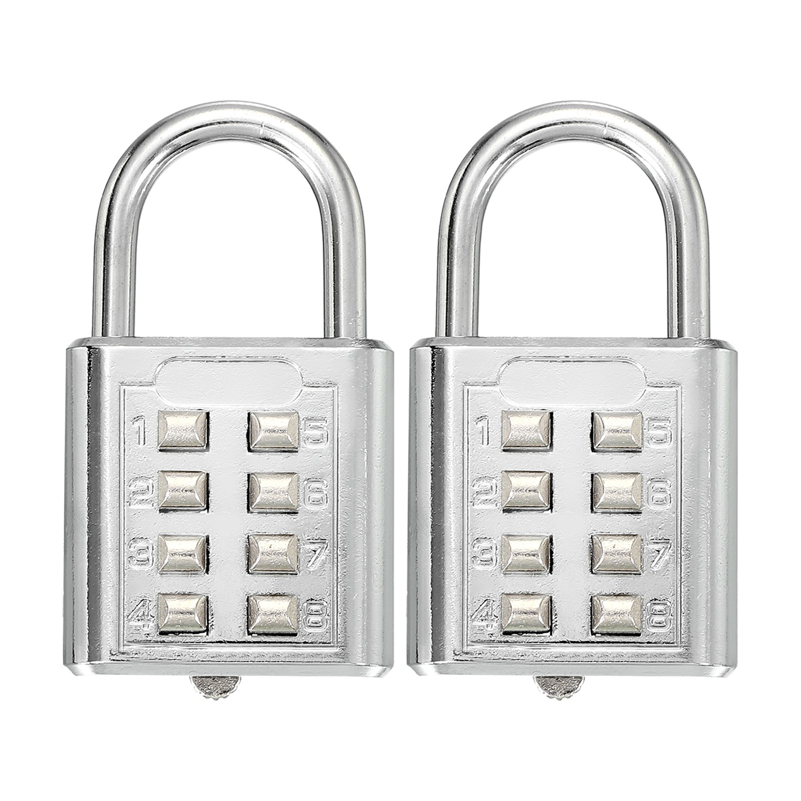 2Pcs Push Button Combination Padlock 8-Digit 4-Position Lock Silver