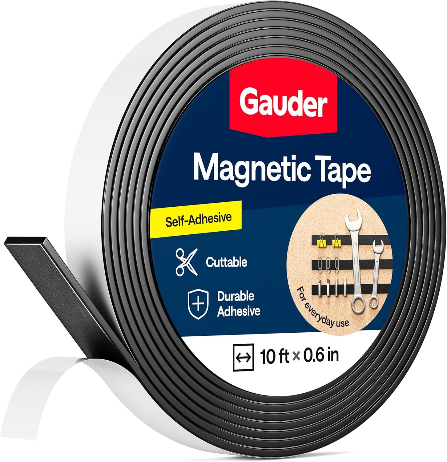 GAUDER Magnetic Tape Strong Self-Adhesive - Cut-to-Length Magnet 10 ft, Black