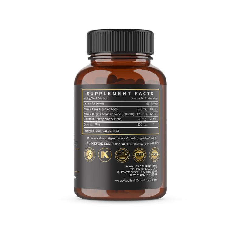 Z-STACK ZINC, QUERCETIN DIHYDRATE, VITAMIN C & D. a Dr. Zelenko Kosher Vitamin