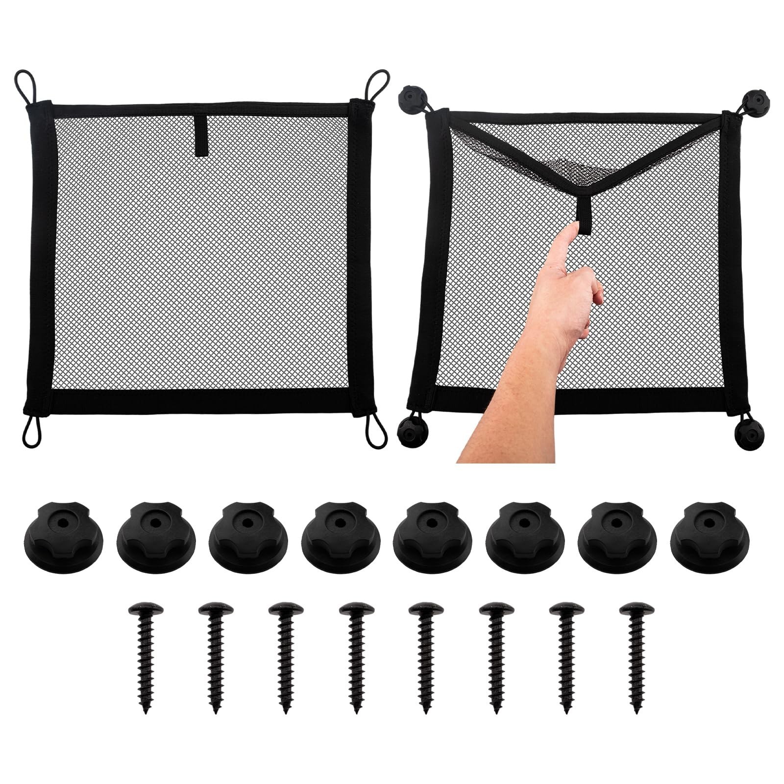 2 Pack Small Cargo Net Pocket Storage Mesh Netting Organizer with 8 PCS Mount...