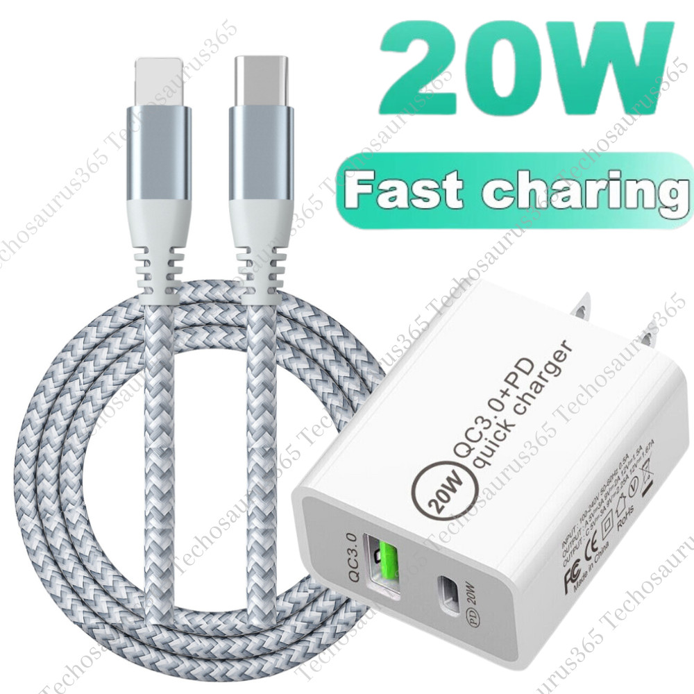 For iPhone 14 13 12 11 XR 8 7 20W Wall Adapter QC Charger PD Fast Charging Cable