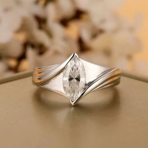 White Diamond 2.60 Ct Marquise Cut Lab-Created Wedding Ring 925 Sterling Silver