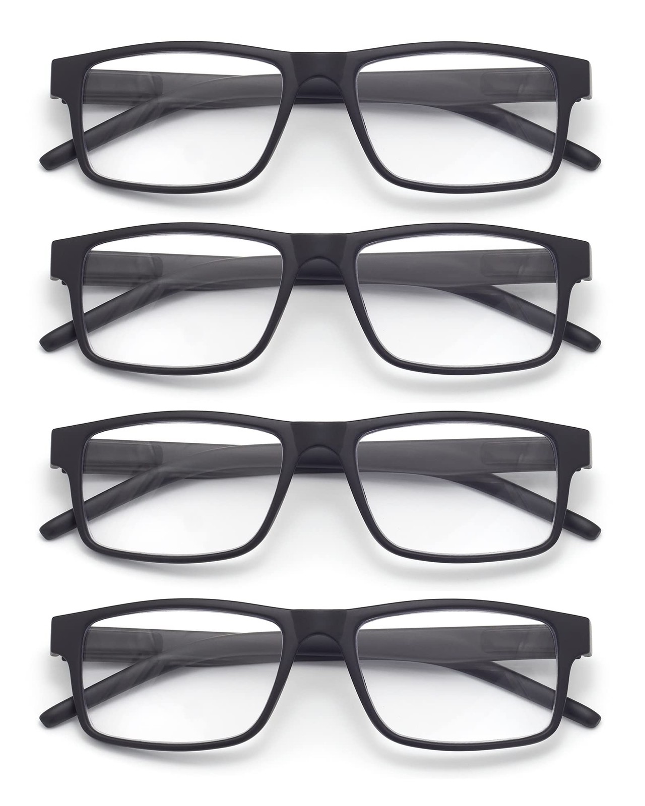 Colloddiss 4-Pack Reading Glasses for Men Women, Spring Hinge 4 Pairs Black