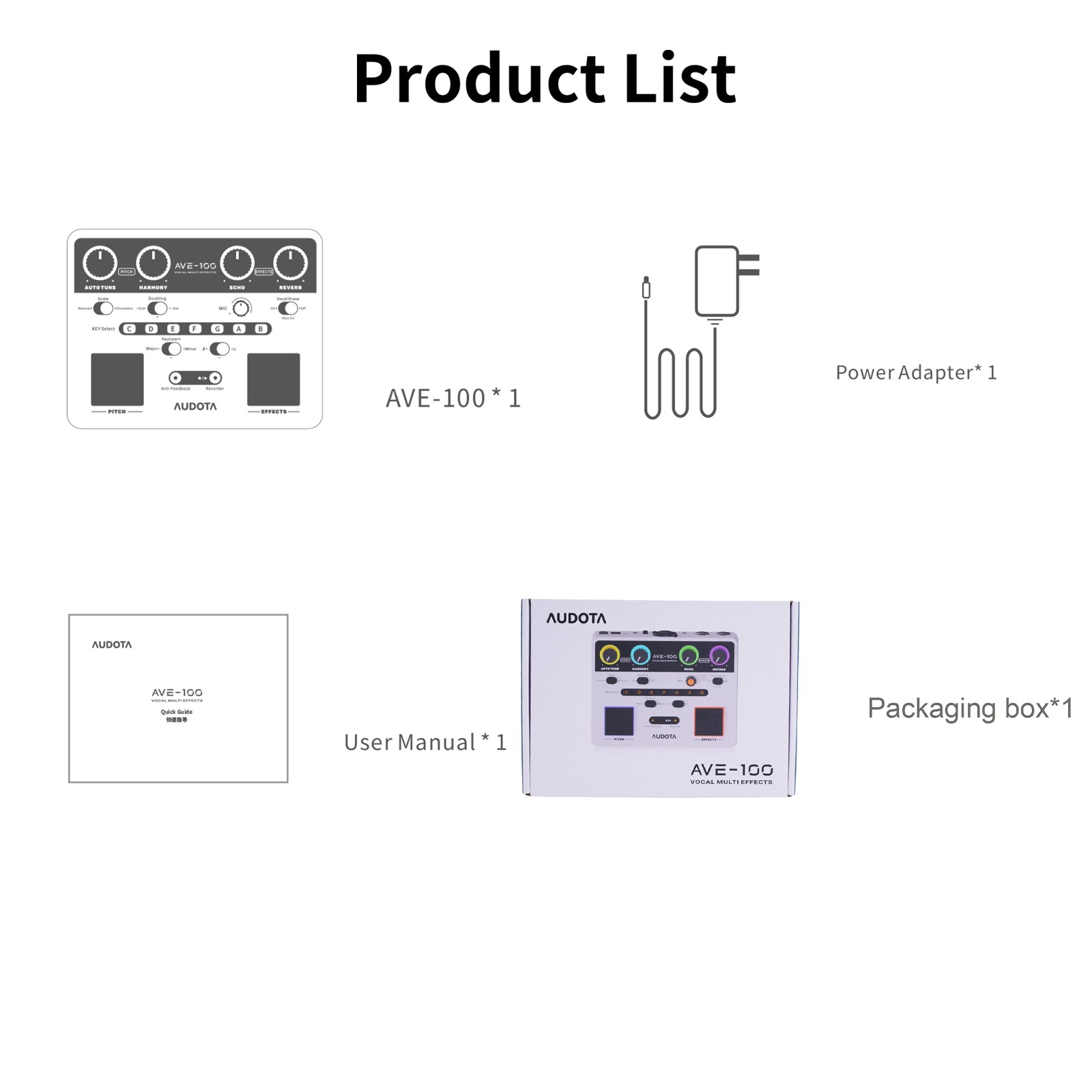 AUDOTA AVE-100 Auto Key Detection Vocal Processor 3 Harmony Modes Singer Set