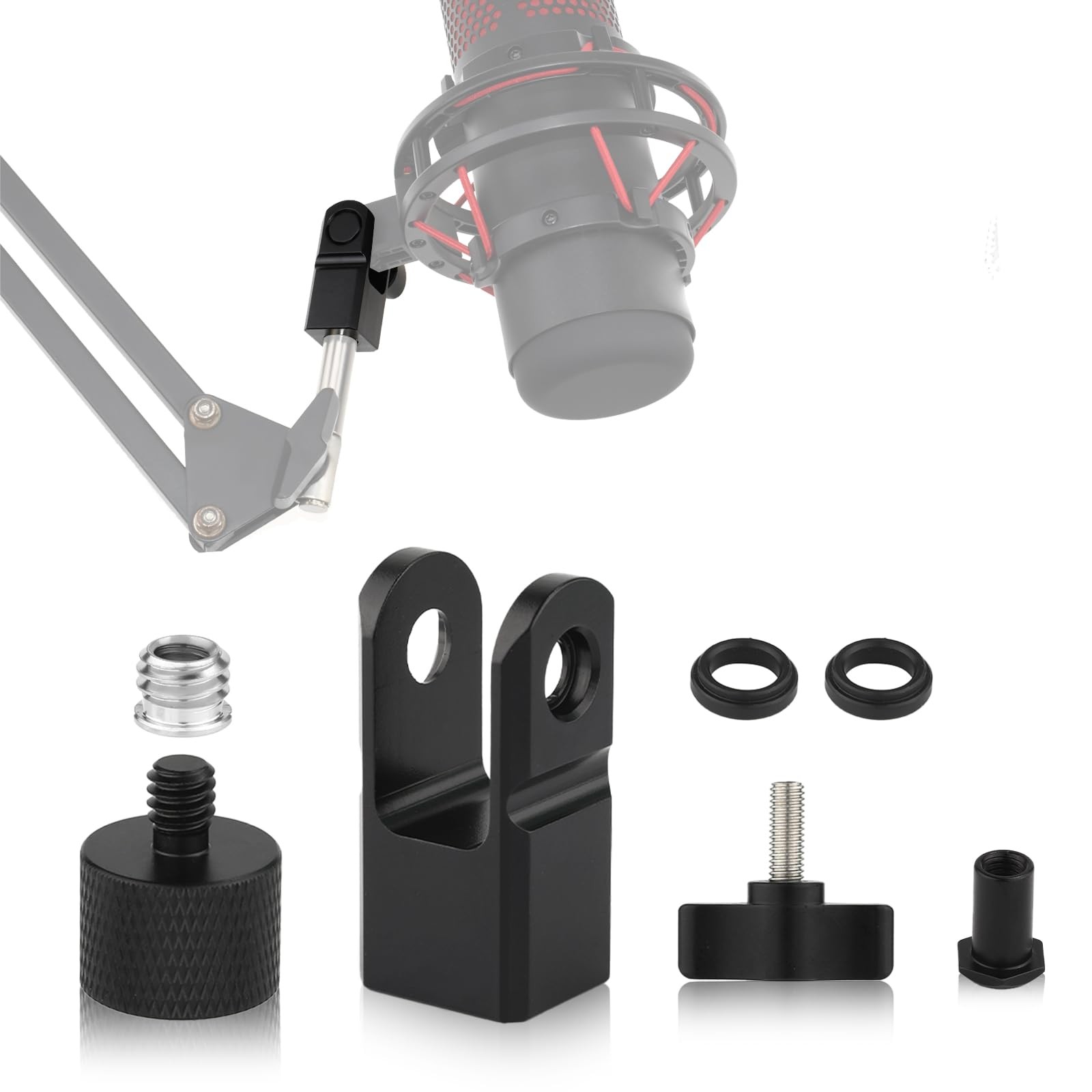 Microphone Mount Adapter for Hyperx Quadcast with 3/8" or 1/4" Screw M, black