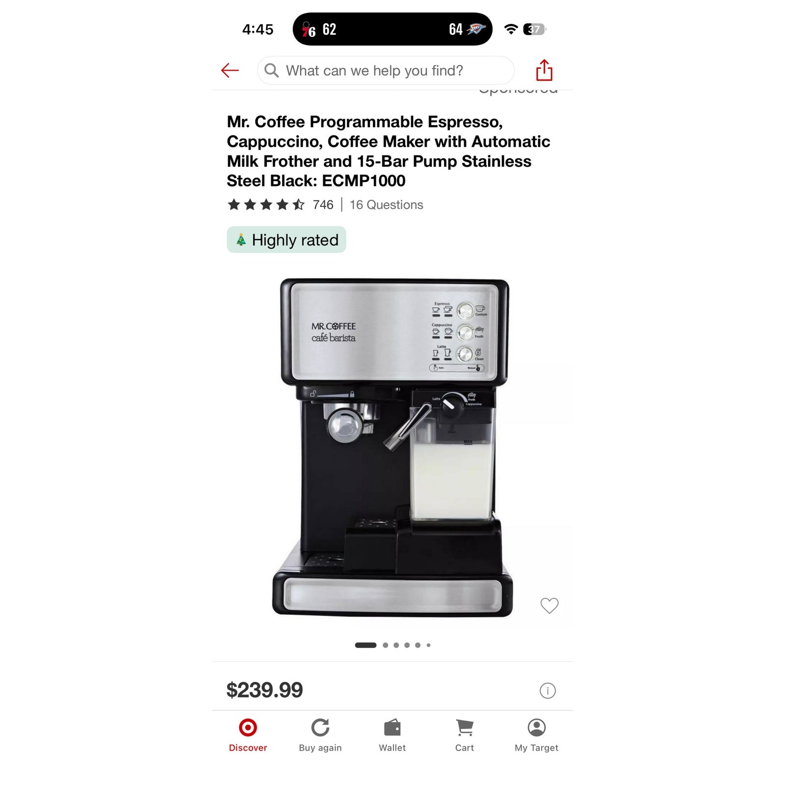 Mr. Coffee Programmable Espresso & Cappuccino Coffee Maker