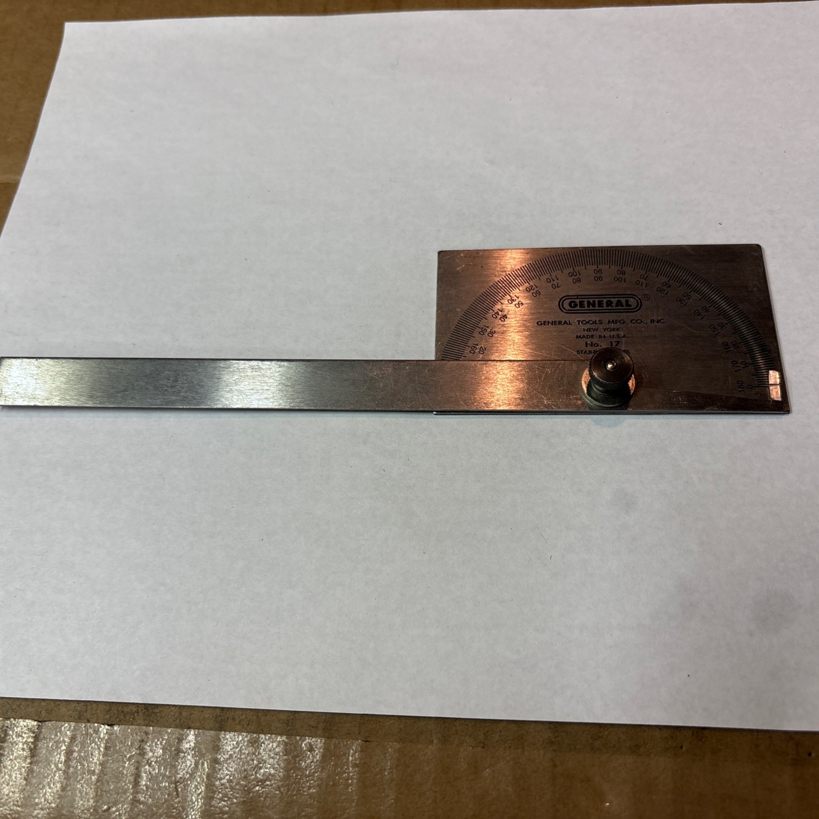 Protractor, No 17 General Hardware Mfg. Co., Inc., Stainless Steel Tool, USA