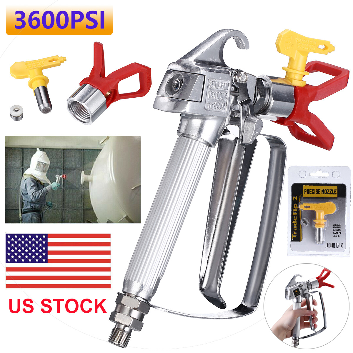For Wagner Sprayers 3600PSI Airless Paint Spray Gun w/ 517 Tip Nozzle Guard US