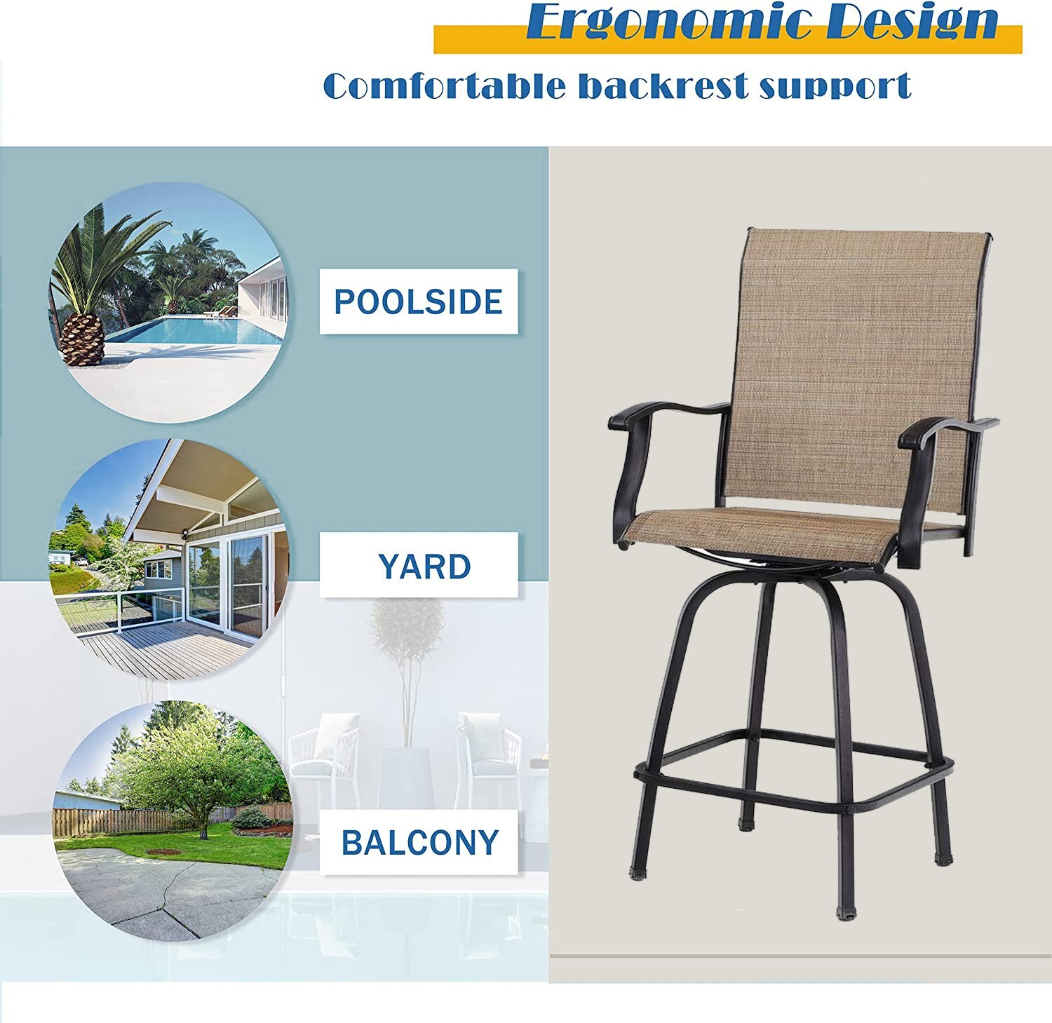 Set of 3 Bistro Bar Stools Set Swivel Bar Height Chair Table Patio Furniture Set