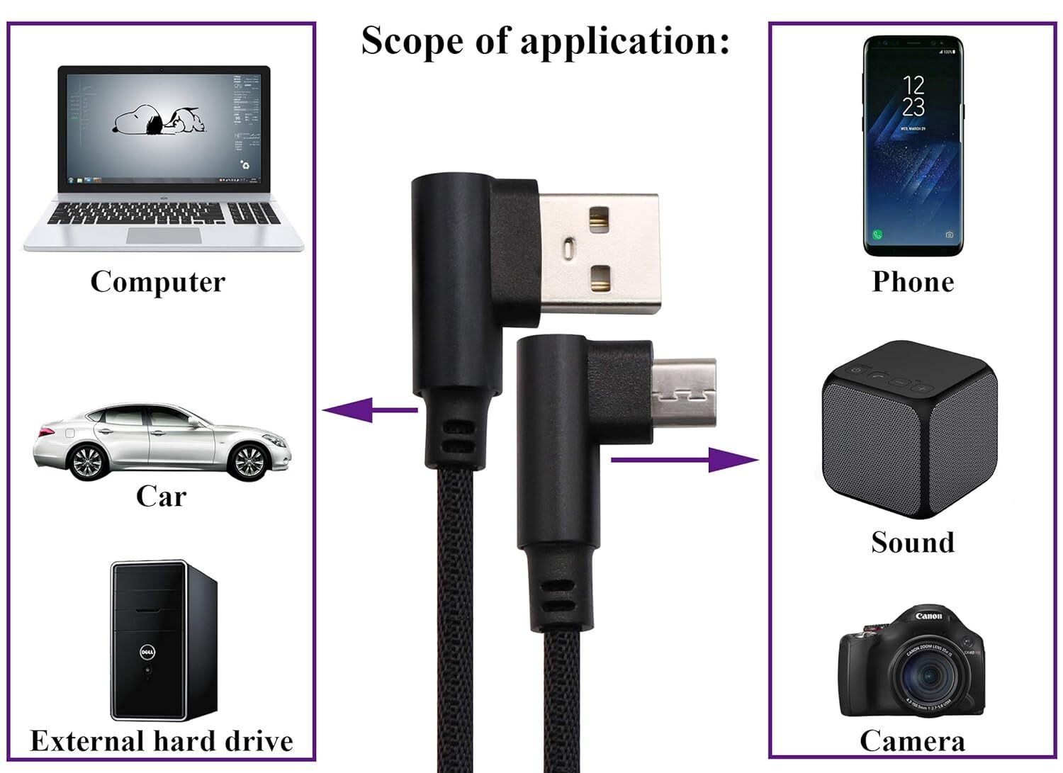 Double 90 Degree Right Angle Micro USB Charge Data Nylon Braided Cable 3/6/10FT