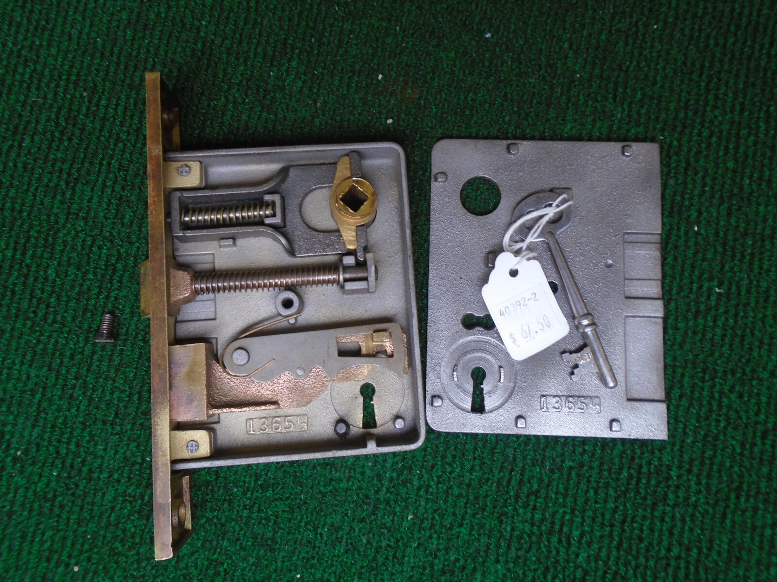 CORBIN #1365 1/2 MORTISE LOCK w/KEY, 6 1/4" BRASS FACE w/KEY, RESTORED (40392-2)