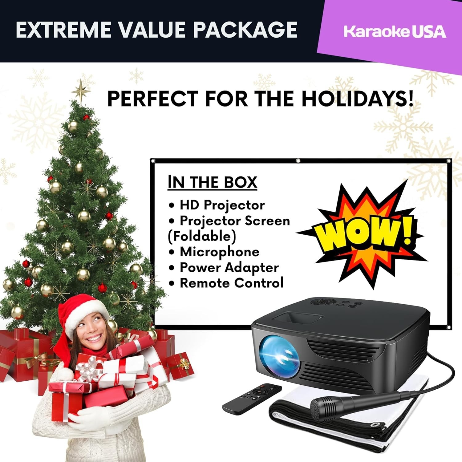Mini Bluetooth Projector with Screen, Karaoke Microphone & Remote Control