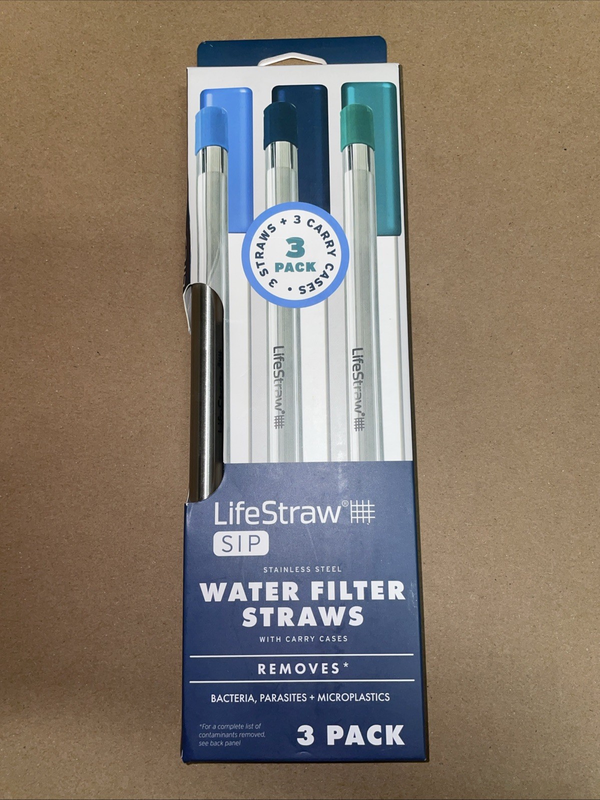 LifeStraw Sip Stainless Steel Water Filter Straws 3-Pack with Carry Cases - NEW