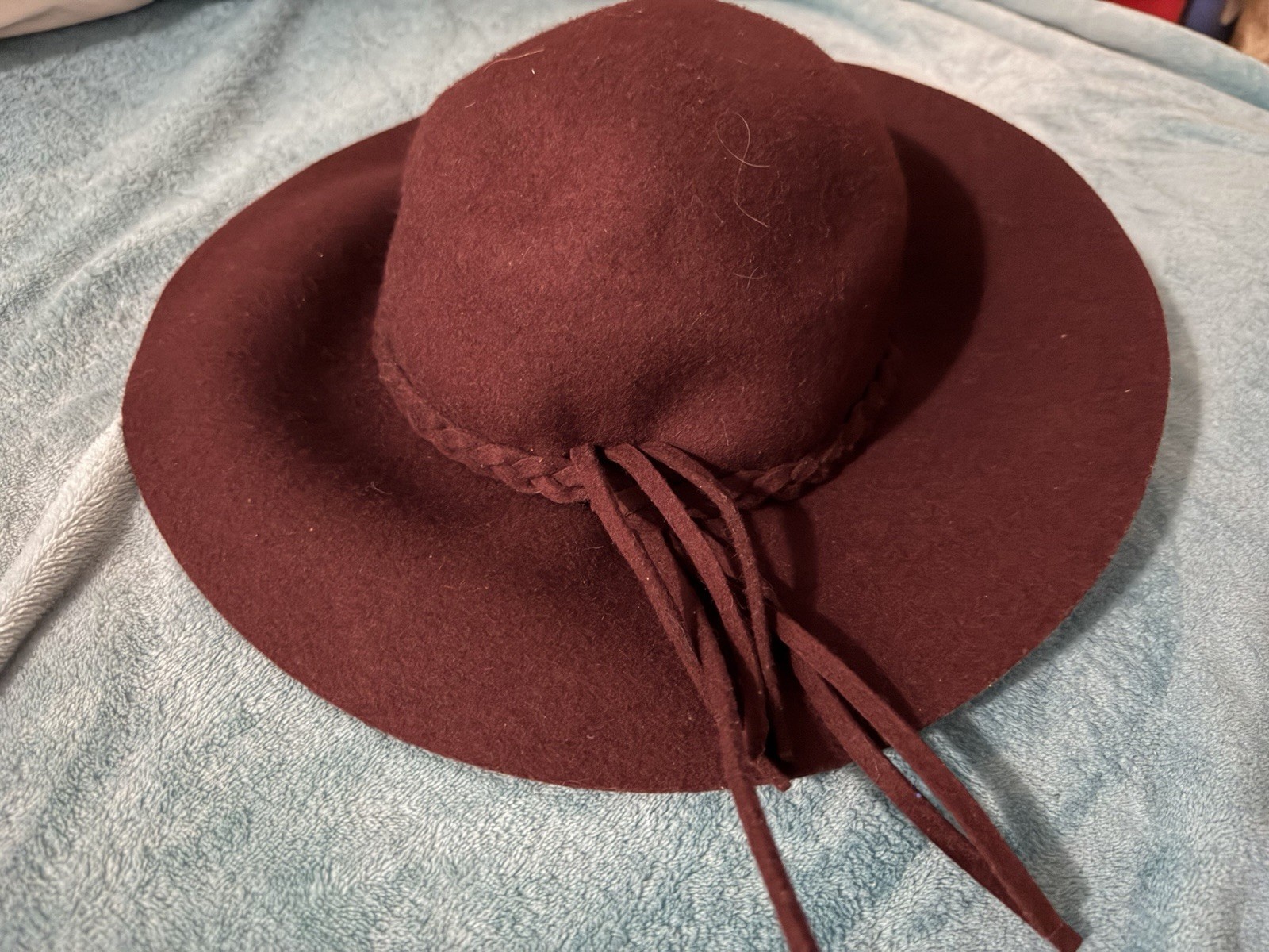 Womens 100% Wool Floppy Wide Brim Hat Boho Chic Burgundy/wine