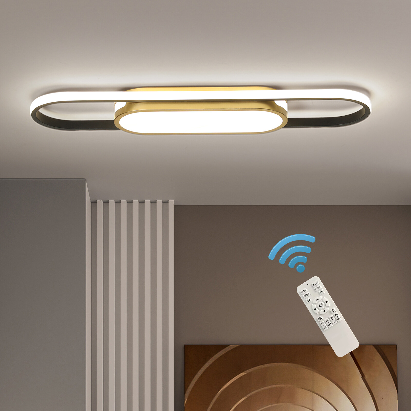 Modern Linear LED Flush Mount Ceiling Light Fixture Dimmable Ceiling Lamp+Remote