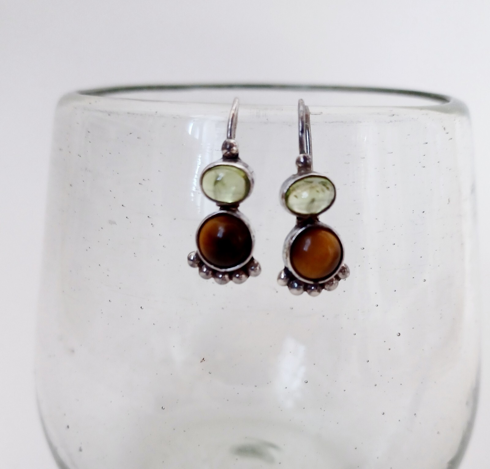 Vintage Handcrafted Sterling Silver Earrings With Tiger Eye & Pedirot Gemstones
