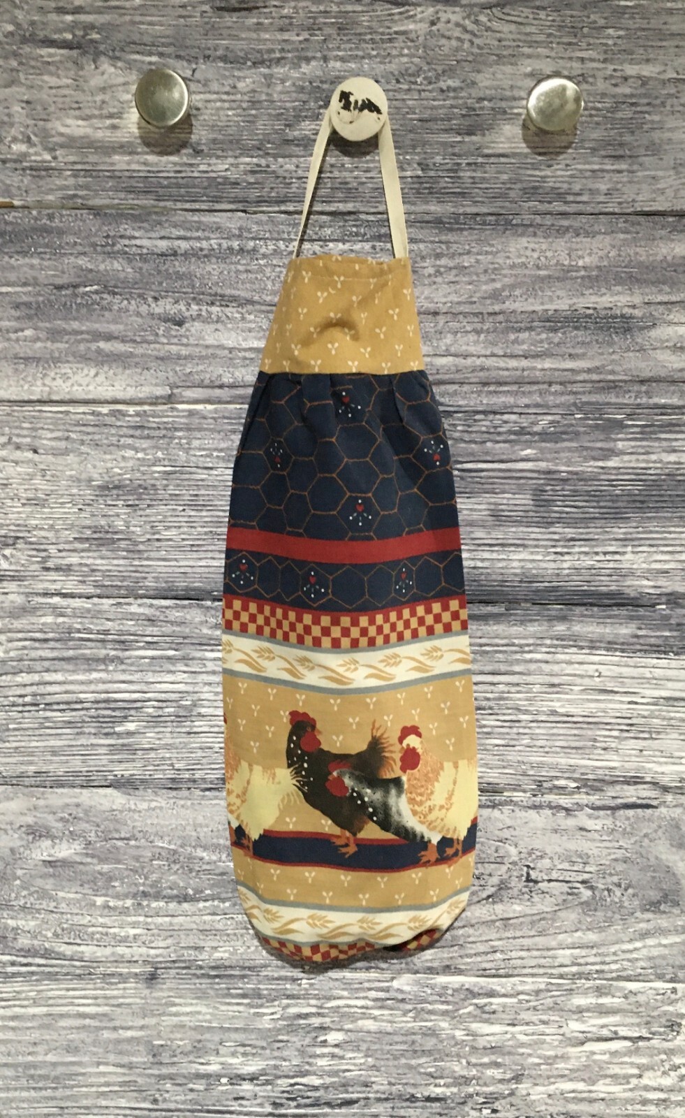 Plastic Grocery Bag Rag Sock Holder Chickens Speckled Tan Black Rooster Hens