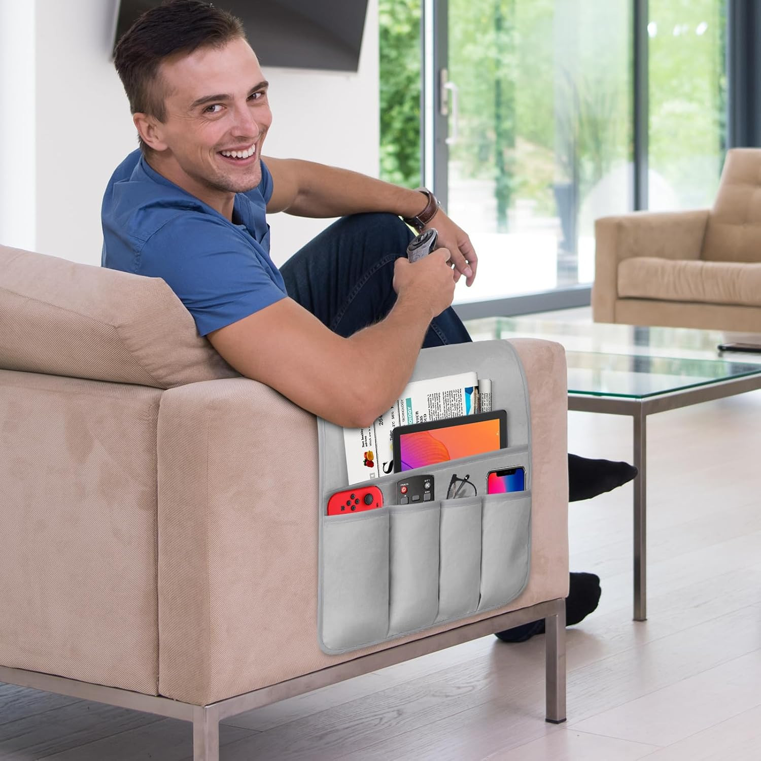 Remote Control Holder for Armchair, Couch Caddy Organizer TV Remote Holder for B
