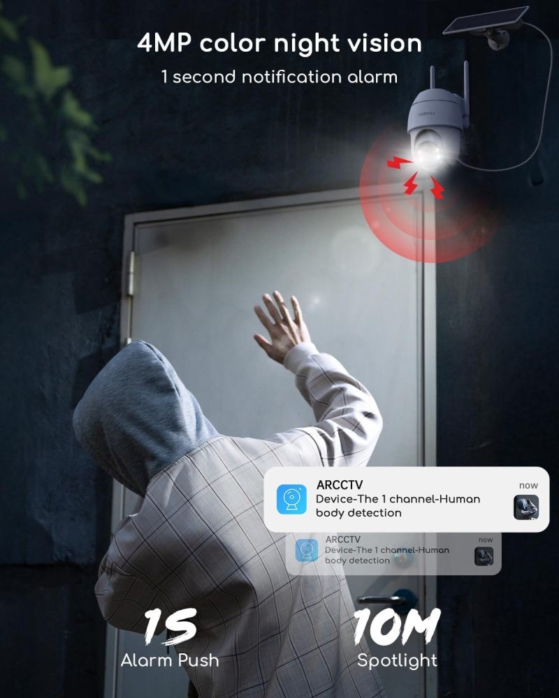 COOAU Wireless Outdoor Security Camera System 2 Solar Cameras with 4MP & 360°