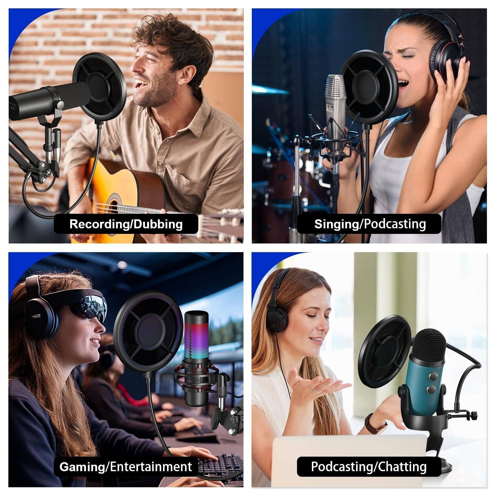 Aokeo Pop Filter Microphone Shield with Adjustable Gooseneck Clip