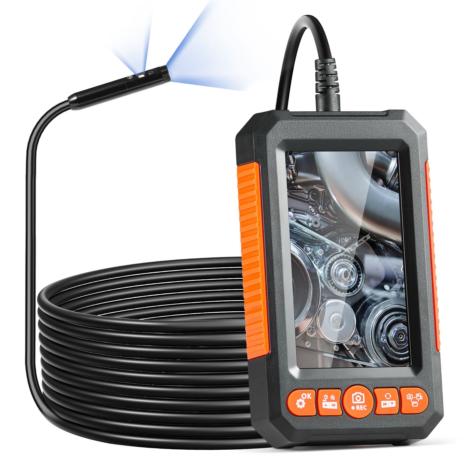 Dual-Lens 4.3" HD Borescope Camera with 4X Zoom, 16.4FT Cable