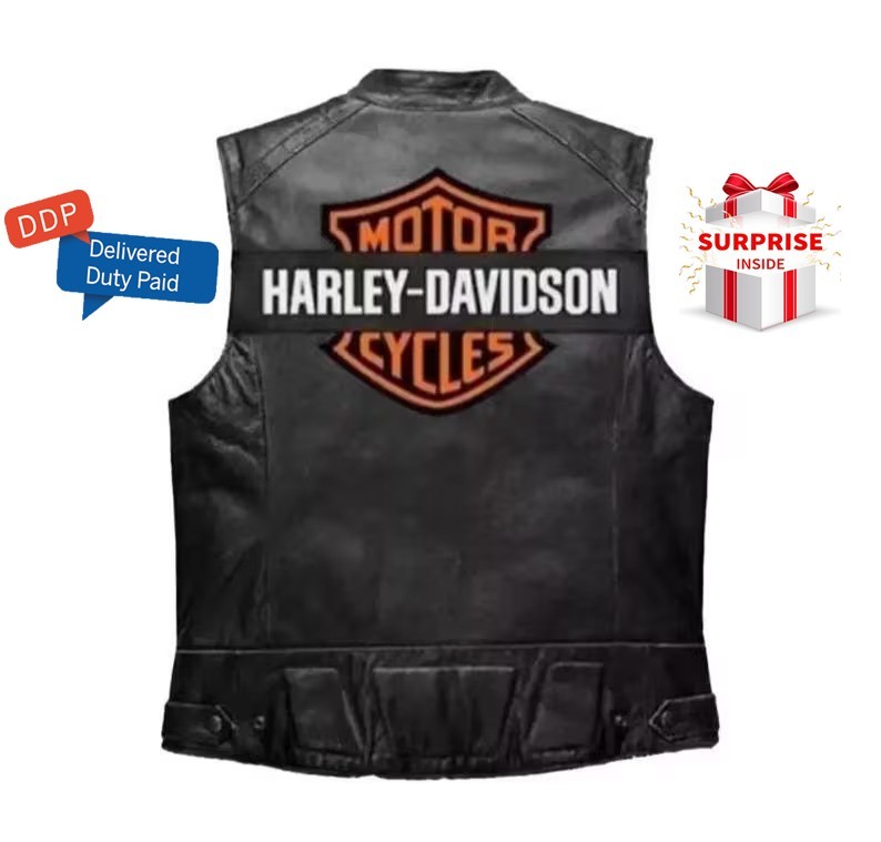 H.Davidson Men's 100% Genuine Leather Café Biker Vest Motorbike Vest Racing Vest