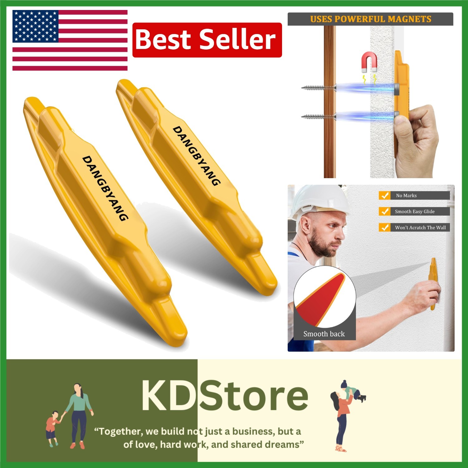 Magnetic Stud Finder 2 Pack for Drywall Metal & Wood Wall Detection