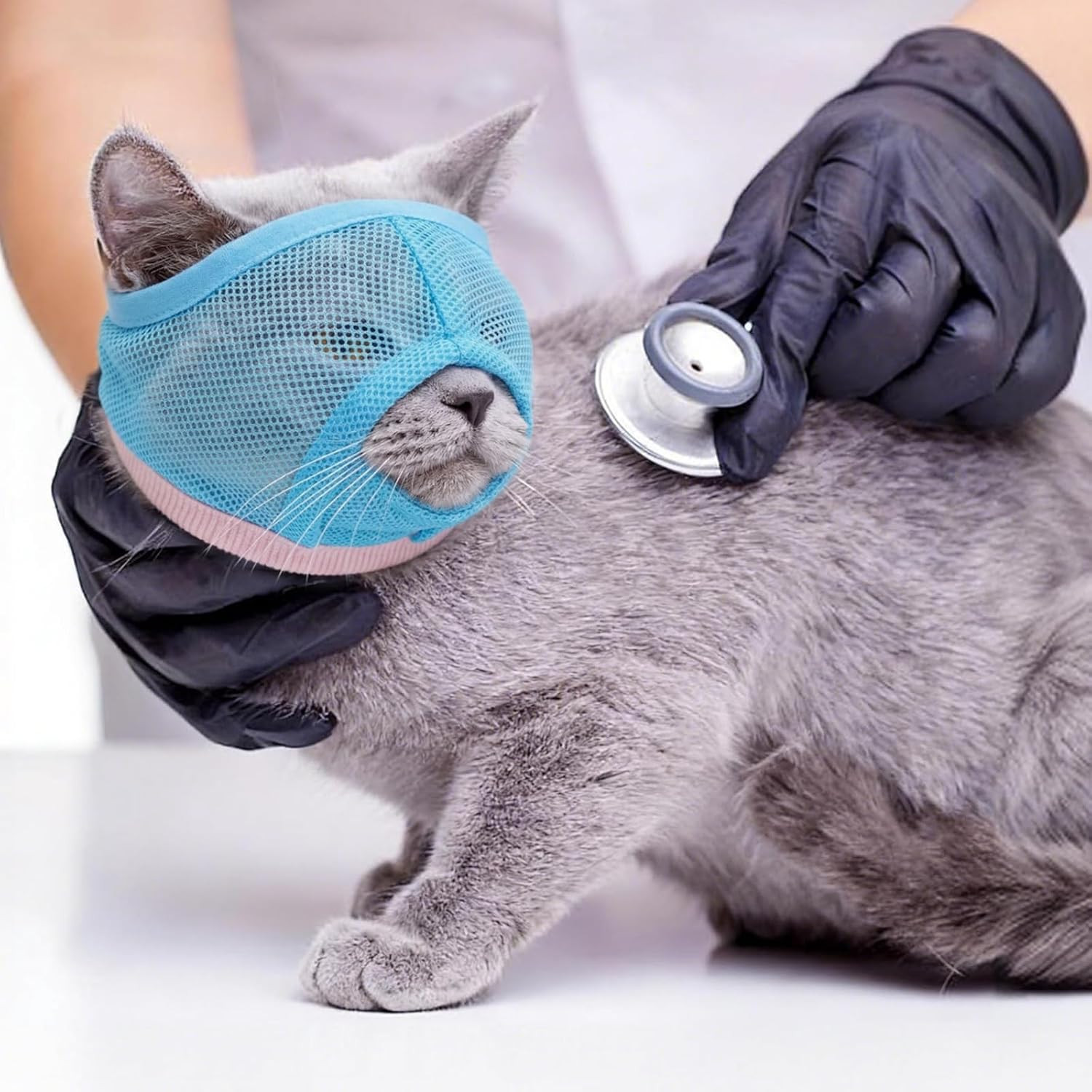 2Pcs Cat Muzzle for Grooming & Nail Trimming, Breathable Mesh Muzzles to Prevent