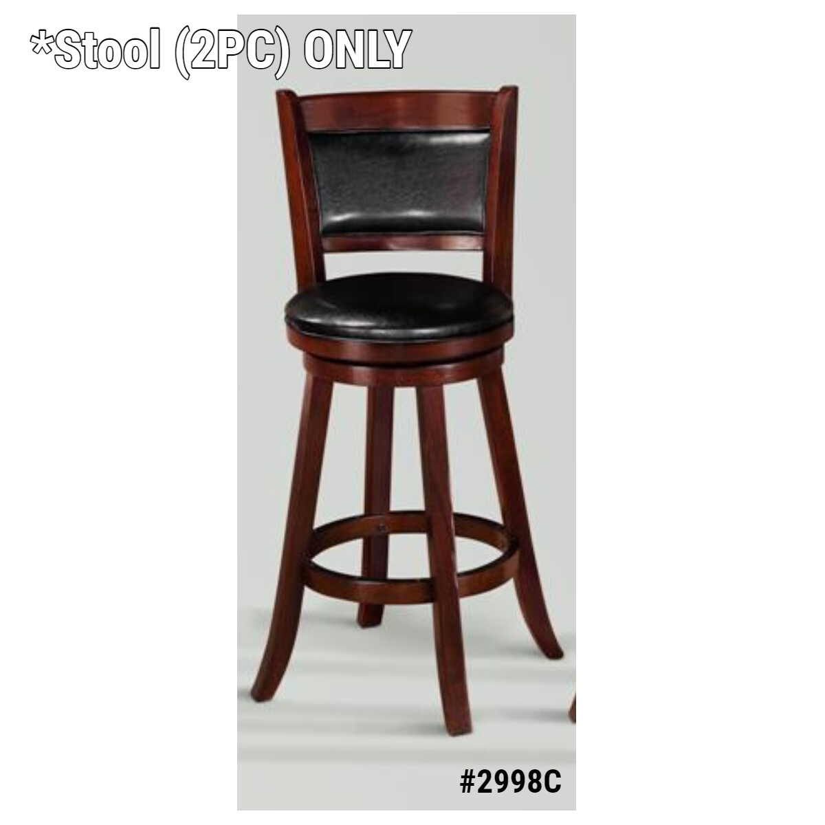 CrownMark Cecil Cherry Wood Base PU Leather Pad Finish 42"H Swivel Stool CM-2998