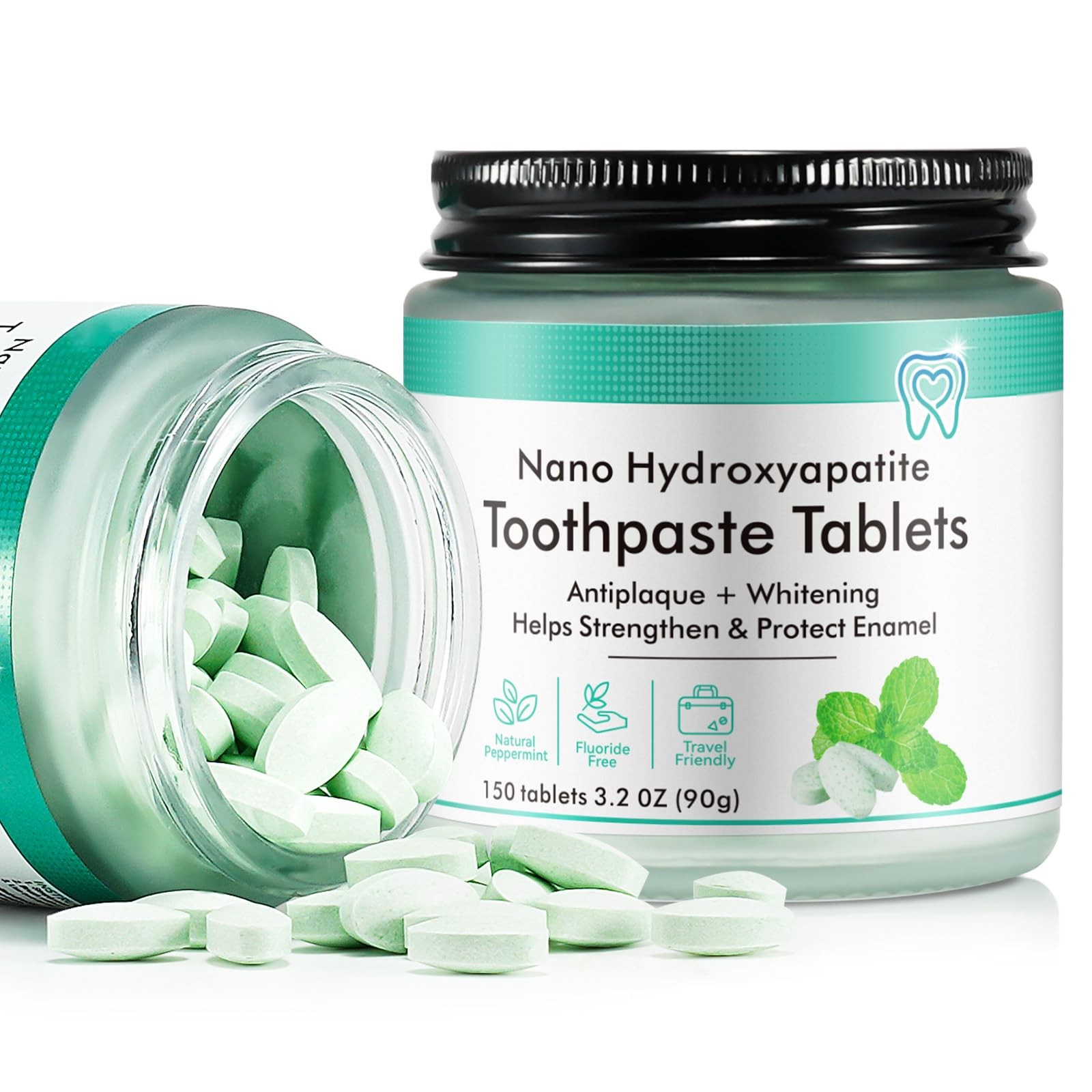 Whitening Toothpaste Tablets 150 Count - Nano Hydroxyapatite Fluoride Free Tabs.