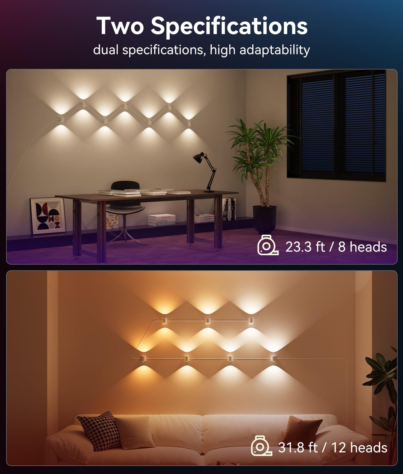 8-Light RGBCW Wall Sconce Light, Up/Down Bedroom Wall Lights, Music Sync, DIY...