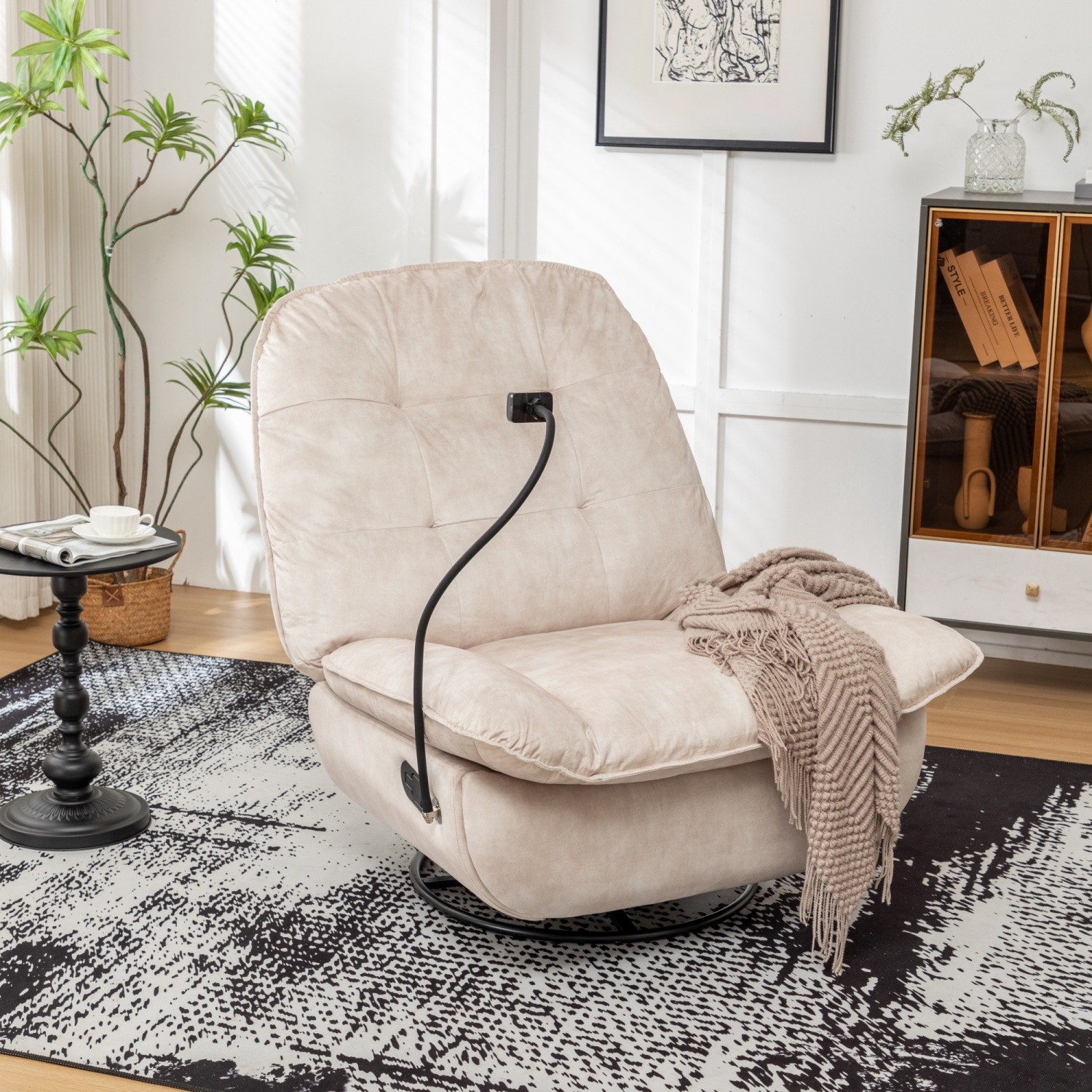 Recliner Chair with Swivel & Glide Velvet Upholstered Lounge Rocker w/ Footrest