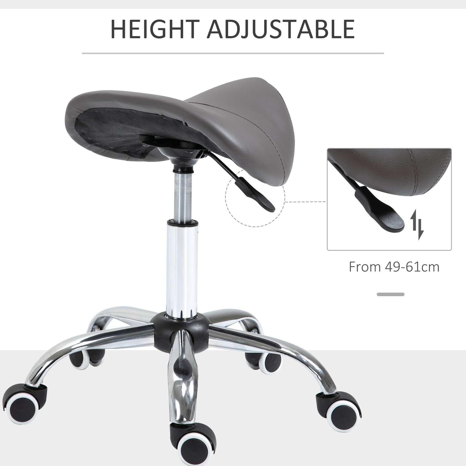 Rolling Saddle Stool Ergonomic PU Leather Height Adjustable Hydraulic Spa Chair