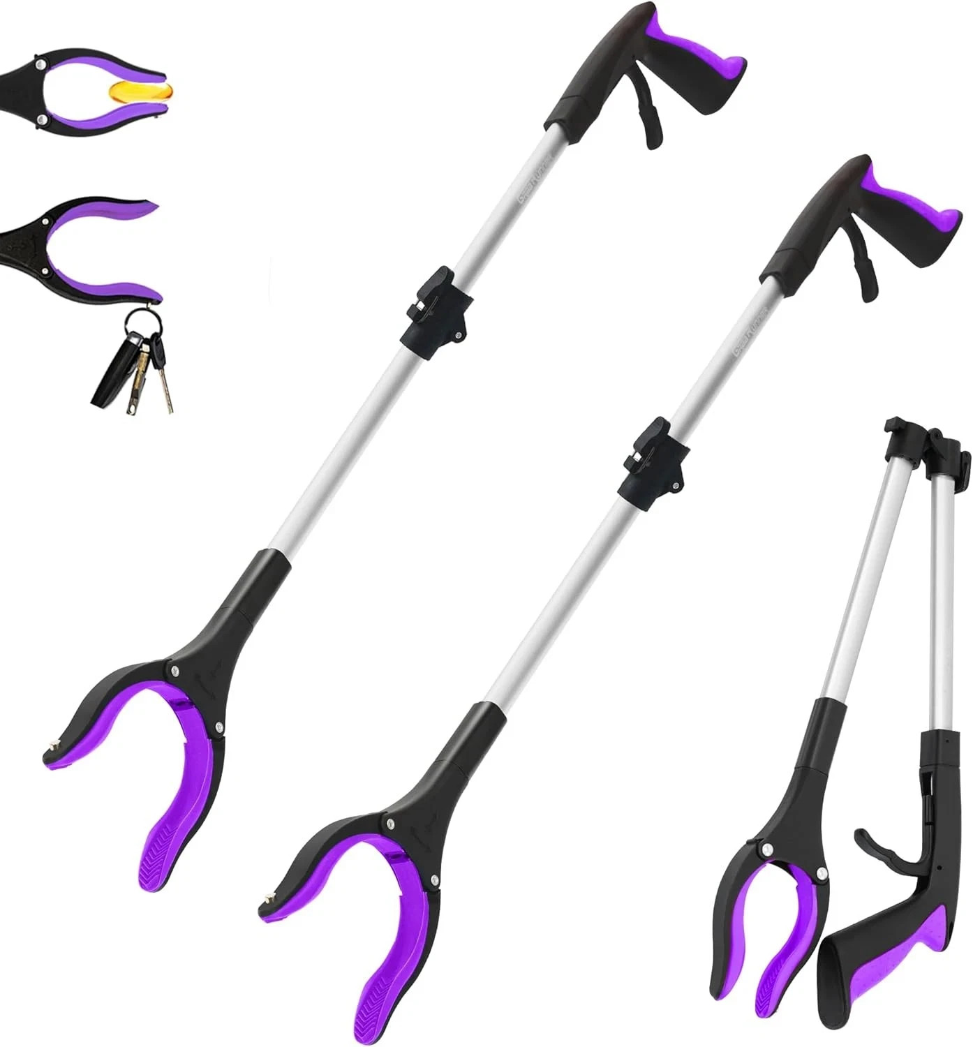 2 Pack 32 inch GrabRunner Heavy Duty(up to 10 lbs) Reacher Grabber Tool with Str