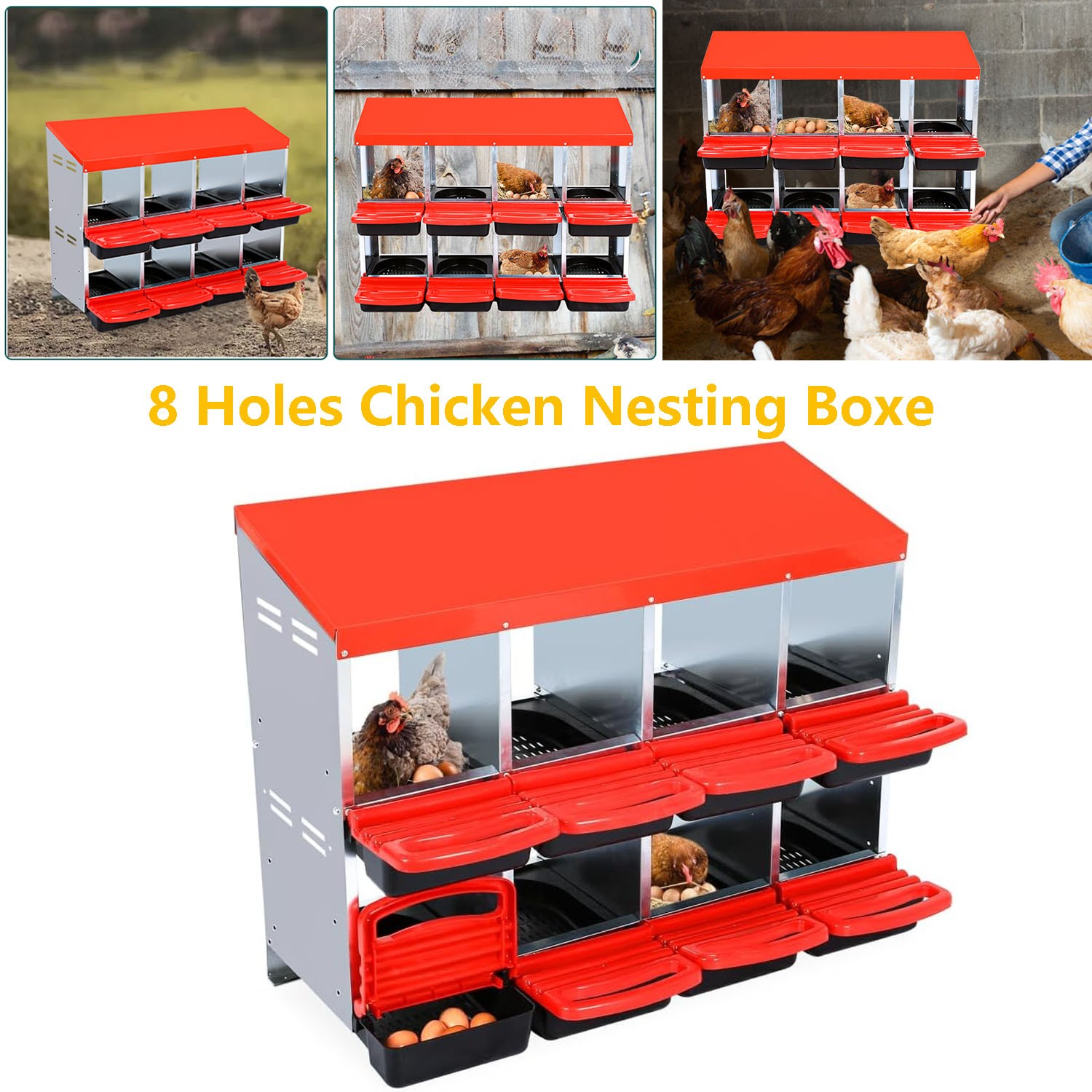 Chicken Nesting Boxes 8 Holes Nesting Boxes Chicken Laying Box with Lid Cover