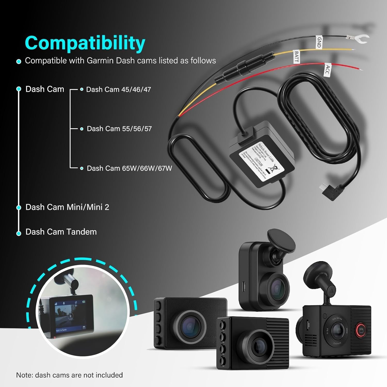 Replace For Garmin Dash Cams Parking Mode Cable 010-12530-03 12V