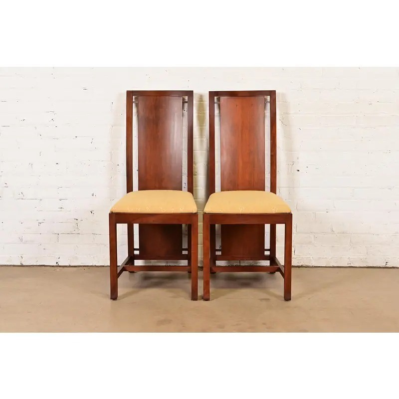 Frank Lloyd Wright Sculpted Mahogany Side Chairs or Dining Chairs, Pair