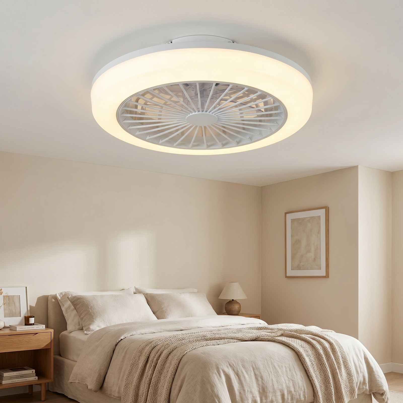 18 in Remote APP Control Smart RGB Ceiling Fan with Light White Flush Mount Kit