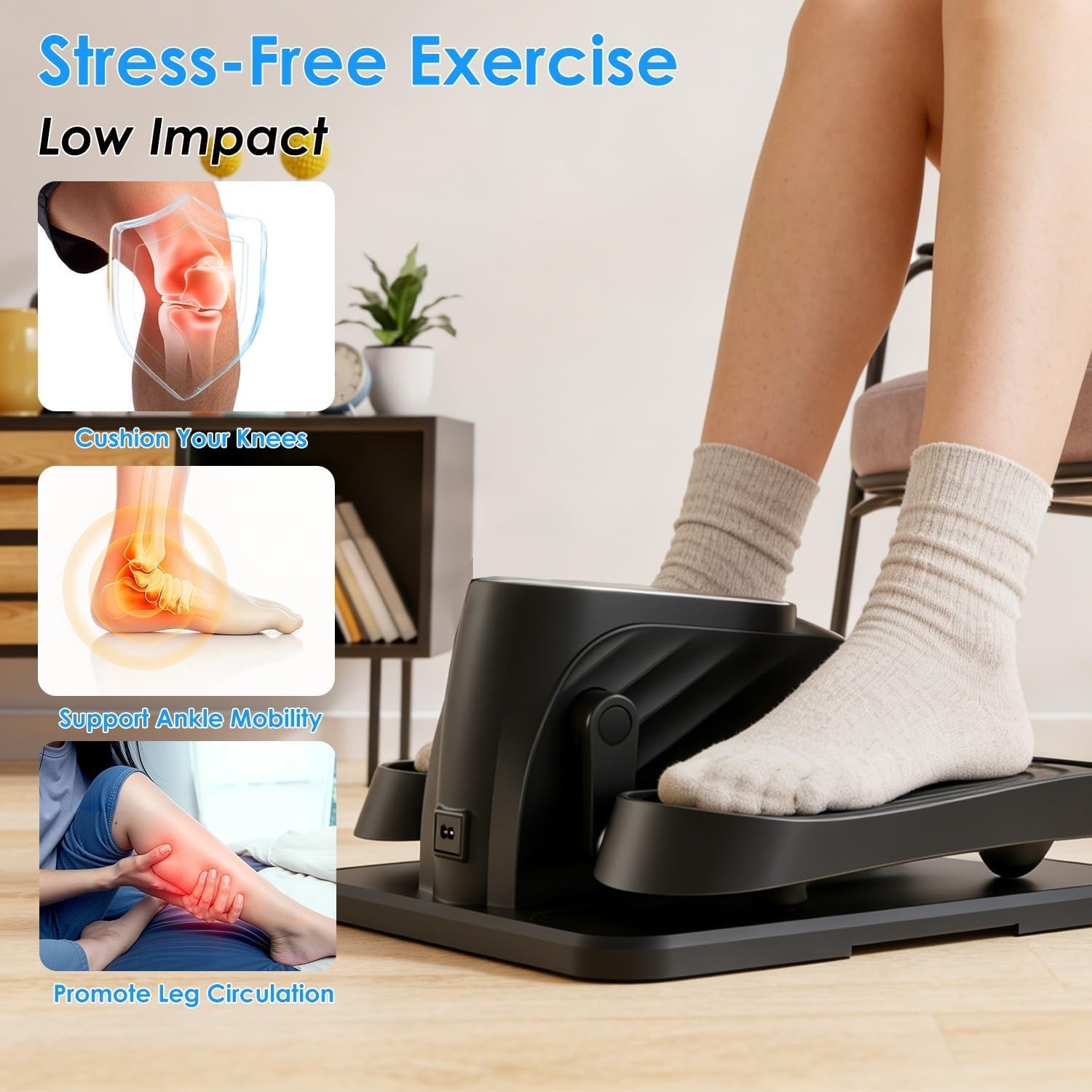 Under Desk Elliptical Pedal Exerciser 15-Speed Remote Forward Reverse Home Use