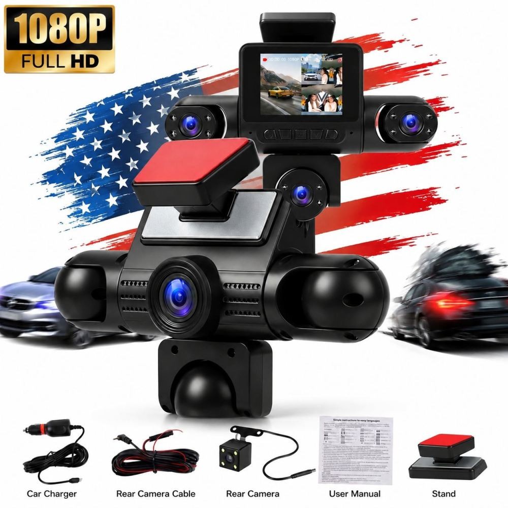 4-Kanal Dashcam 360° 1080P HD Auto Kamera Vorne Hinten Links Innen Rechts