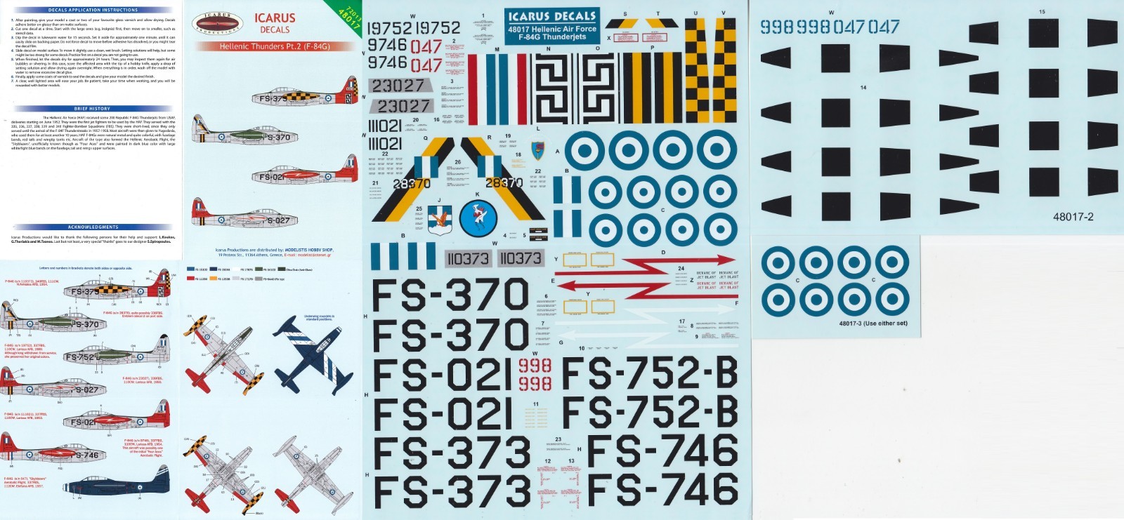 ICARUS DECALS 1/48 F-84G Thunderjet 337th 339th 340th FBS 110th 111th CW (HAF)