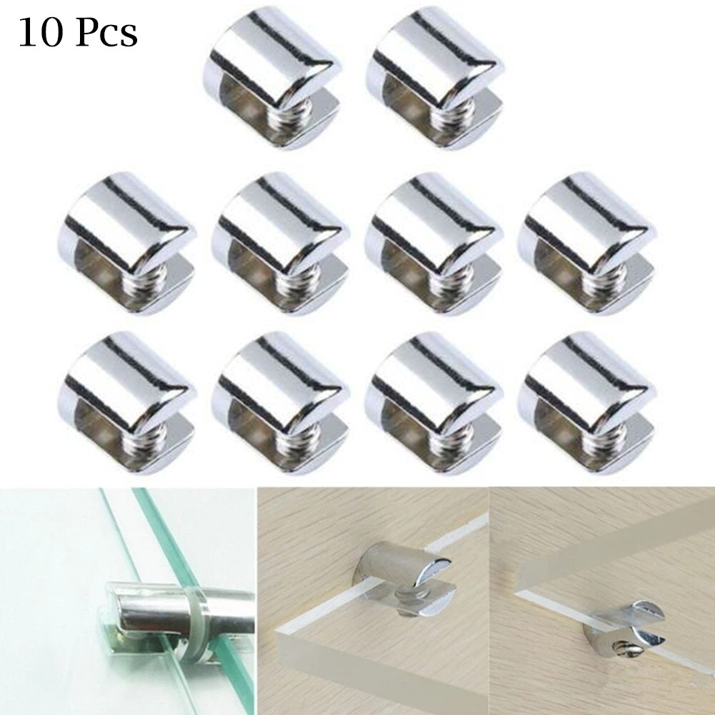 Glass Bracket Clamp Shelf Support Shelves Silver Zinc Alloy 6-8mm Chrome