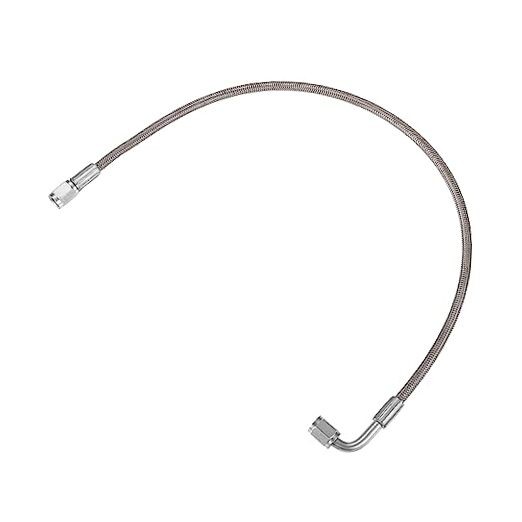 AN3 Braided Steel Turbo Oil Feed Line 90 Degree to Straight Hose End, 20 Inch