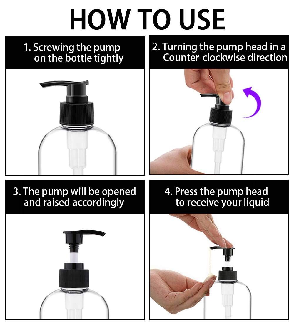 4 Pack Large Empty Refillable Pump Bottles 16.9Oz for Shampoo Conditioner Lotion